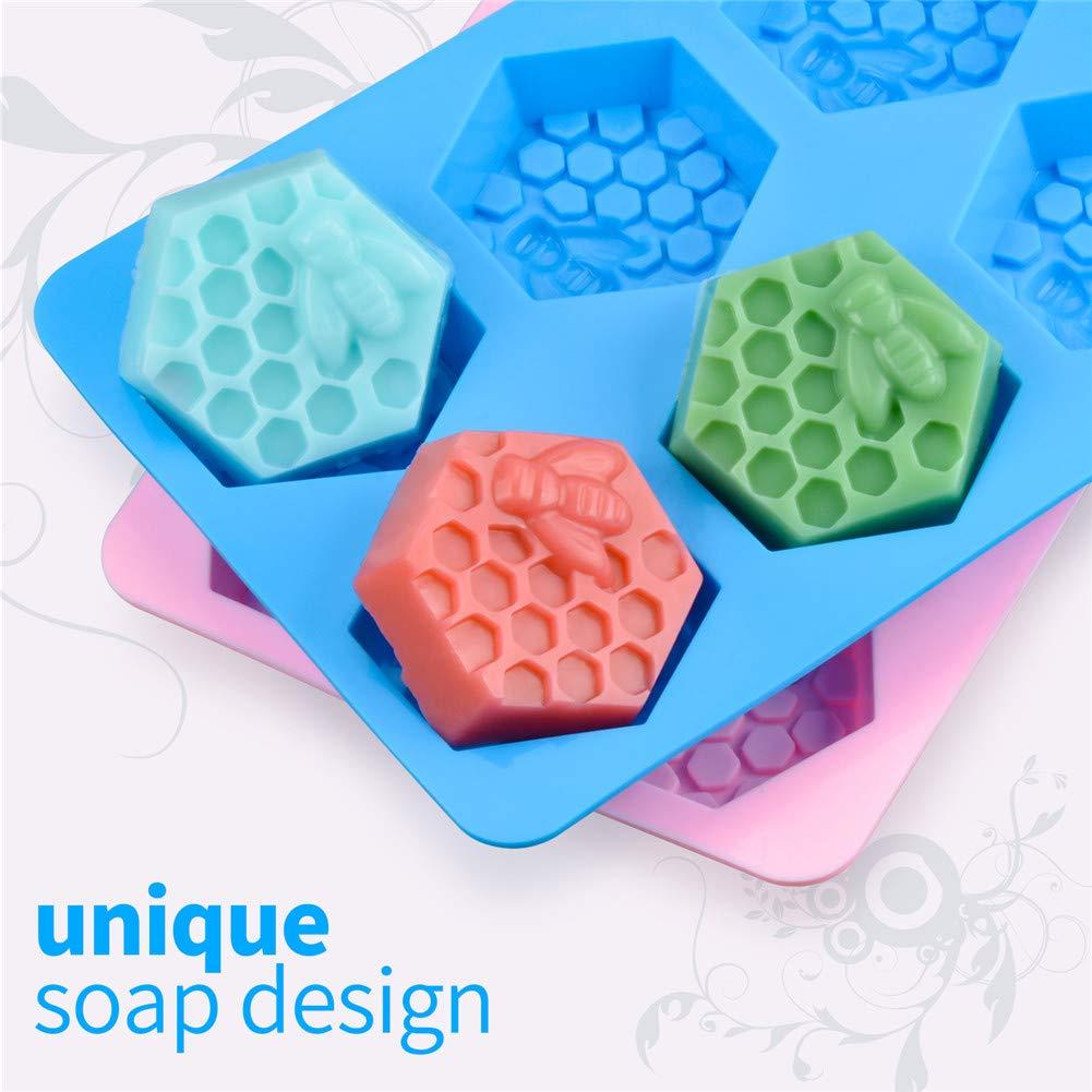 Sakolla 6 Cavities Bee Honeycomb Soap Molds, 3D Hexagon Silicone Molds for Chocolate Cake, Candle, Pudding, Muffine Color Rando