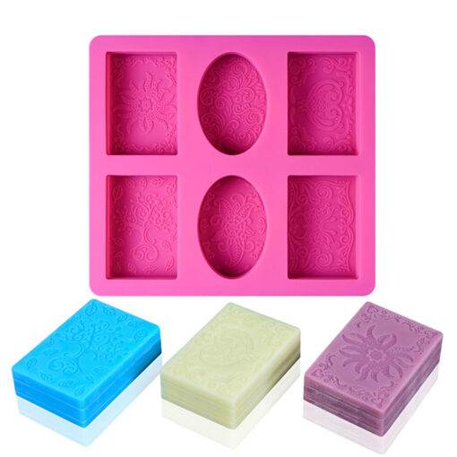 Vedini Oval Rectangle Flower Pattern Silicone Soap Mold