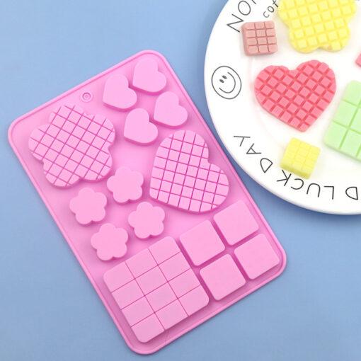 15 Cavity Heart flower squares Silicone chocolate mold