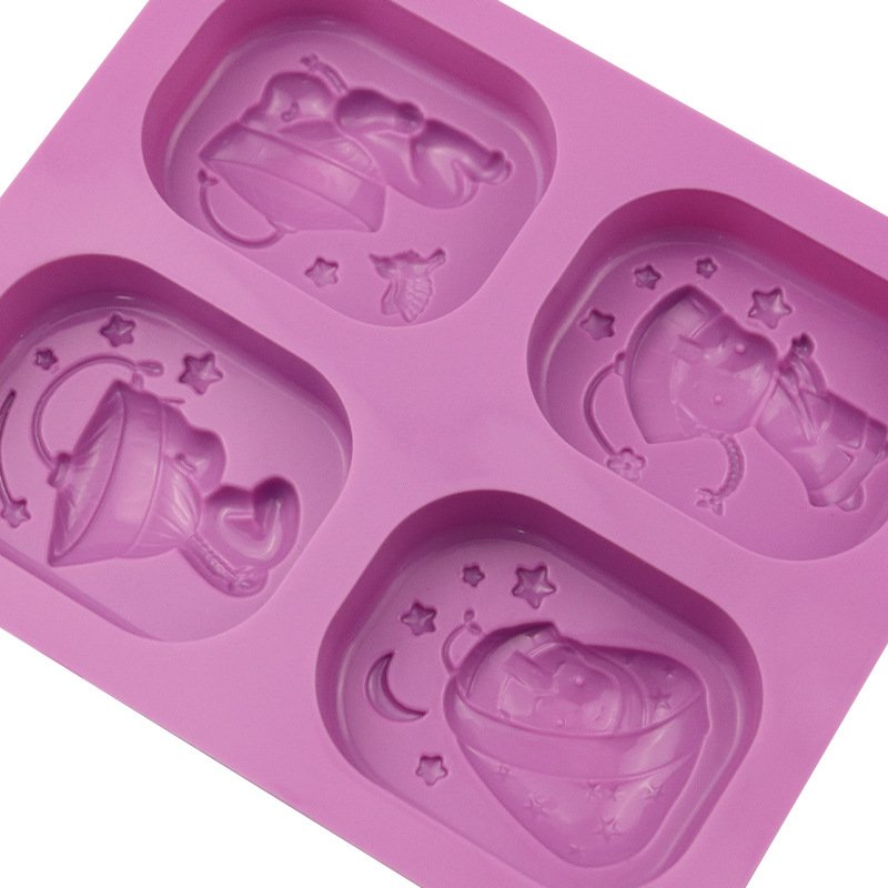 Massage Bar Soap Molds 4-Cavity Silicone - Hair Brush Design Soap Making Mould Tray Pink