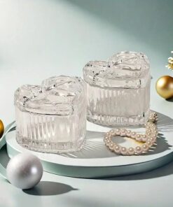 Vedini Heart Shaped Crystal Glass Jar with Diamond Lid – 100ml Decorative Empty Jar for Gifting, Candle Making, Return Favors, Cosmetic Storage