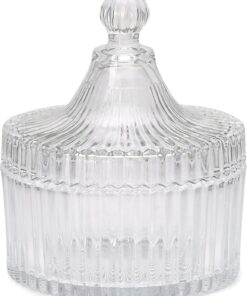 Vedini Glass Candy Bowl with Lid for Sugger, Sweet, Candy, Mouth Freshner, Clear, Glass, 300 Ml, 10 X 10 X 12 Cm