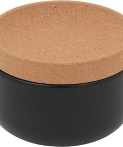Vedini Ceramic And Cork Salt Pig With Easy Lift Lid For Easy Access Black