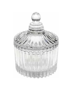 Vedini Glass Sugar Bowl with Lid, Diamond Faceted Crystal Glass Candy Jar with Lid, Decorative Jar, Jewelry Box,Glass Candy Storage Jars Covered Candy Dish for Office Desk, Decorative Cute Glass Jar