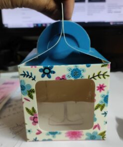 Vedini Paper 1 PCS Candle JAR GIFT BOX PACKAGING (Lock & Flowers) (H- 9cm W- 9cm L- 9cm)