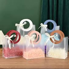 Vedini PVC Bags with Round leather handle Premium Transparent Gift Bags with Style Pack of 5