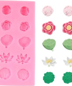 Vedini Lotus Flower Silicone Molds Lotus Root Lotus Leaf Fondant Mold for Cake Decoration Chocolate Cupcake Topper Candy Sugar Craft Polymer Clay Gum Paste 53-75