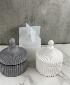 Alternative view of Vedini Candy Jar Concrete Vertical stripes round flower pot silicone Lining Storage Jar  5359