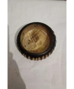 Alternative view of Vedini Burnt Wood Bowl Striped Carved Design candle bowl 9.5cm