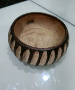 Vedini Burnt Wood Bowl Striped Carved Design candle bowl 9.5cm